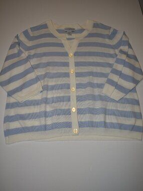 Sag Harbor Women's Light Blue & White Striped Cardigan-Lightweight-Airy Size 2X